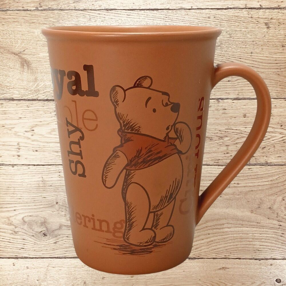 Disney Winnie the Pooh Coffee Mug, w/ "Pooh" on Inside, Orange/Brn 5" Tall EUC